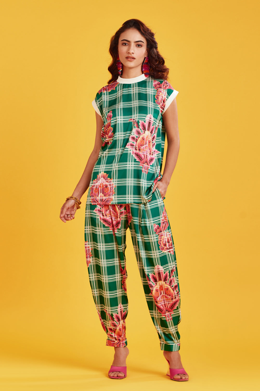 Baroque Floral Printed Top & Balloon Pants Set