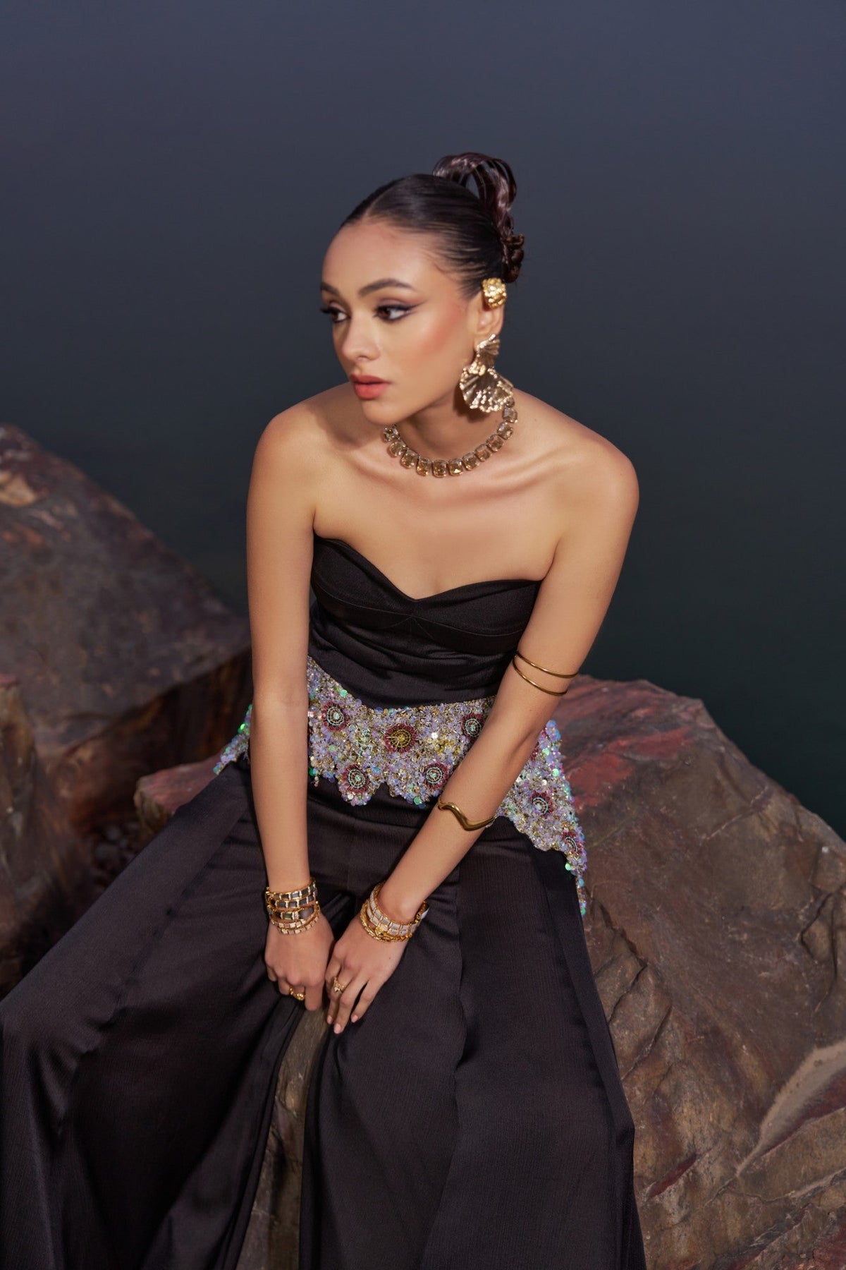 Black Corset Flared Jumpsuit