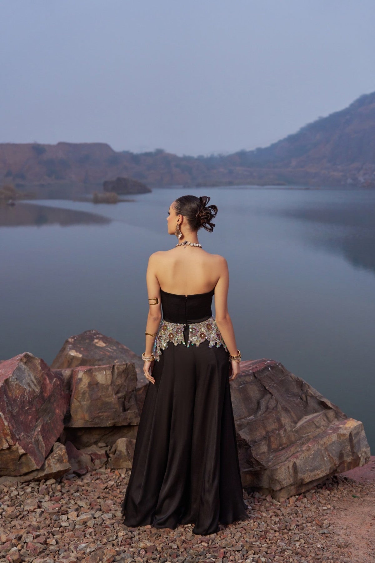 Black Corset Flared Jumpsuit