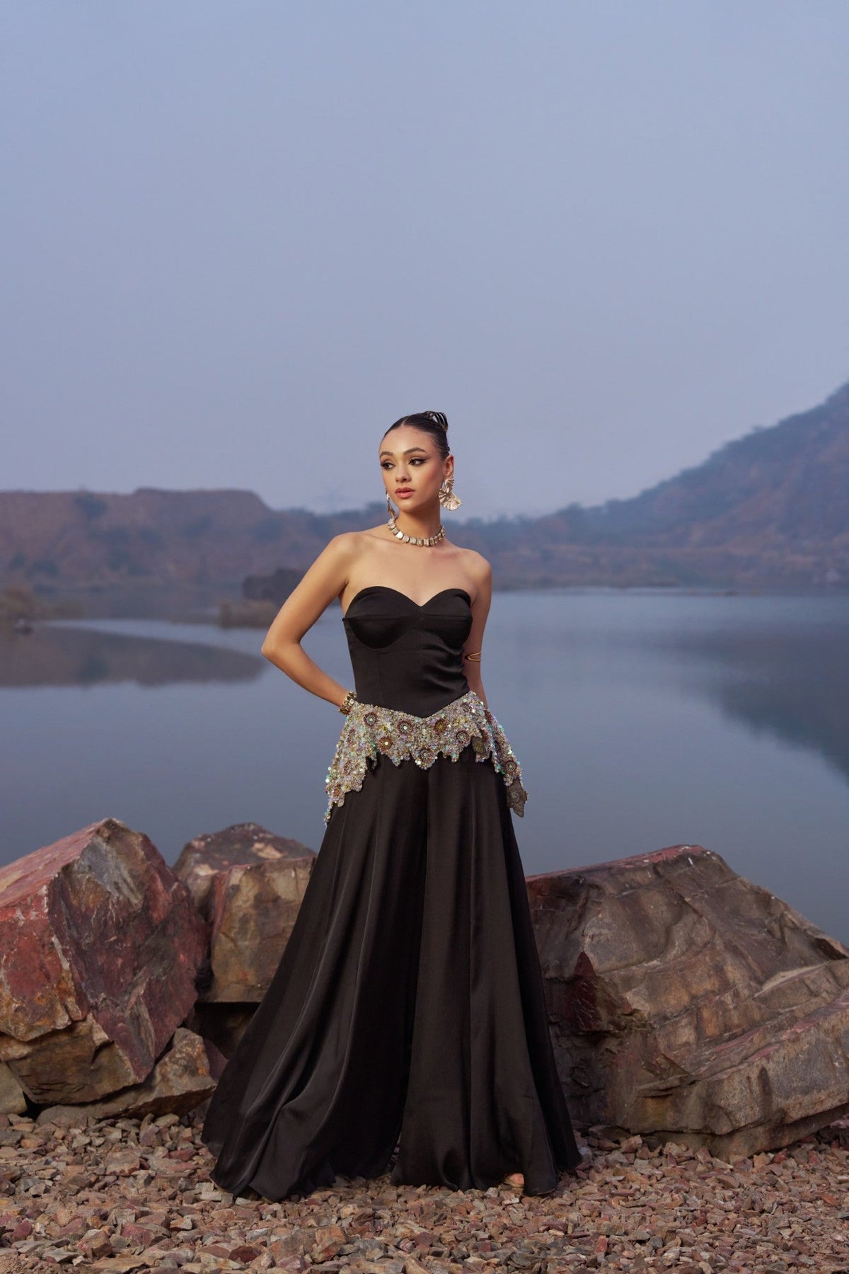 Black Corset Flared Jumpsuit