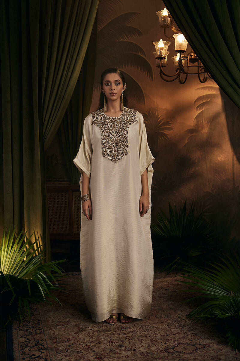 Beautifully Embroidered Yoke Kaftan with Slip