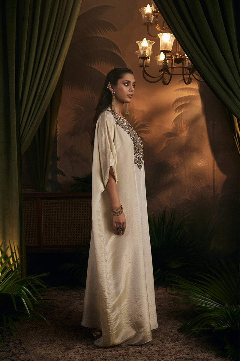 Embroidered Yoke Kaftan with Slip