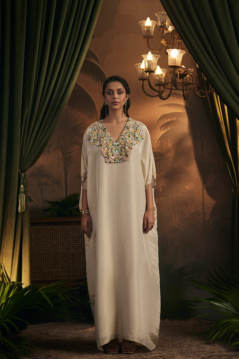 Embroidered Collar Kaftan with Slip