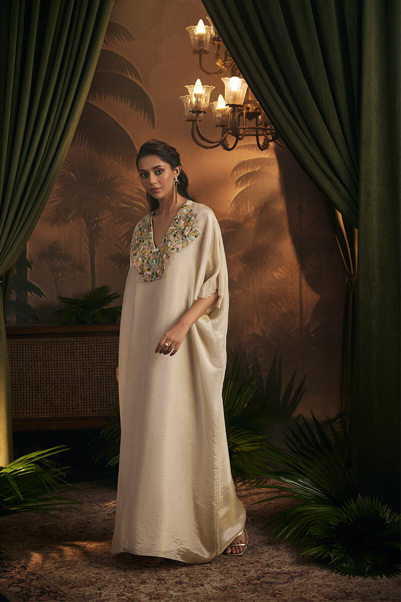 Embroidered Collar Kaftan with Slip