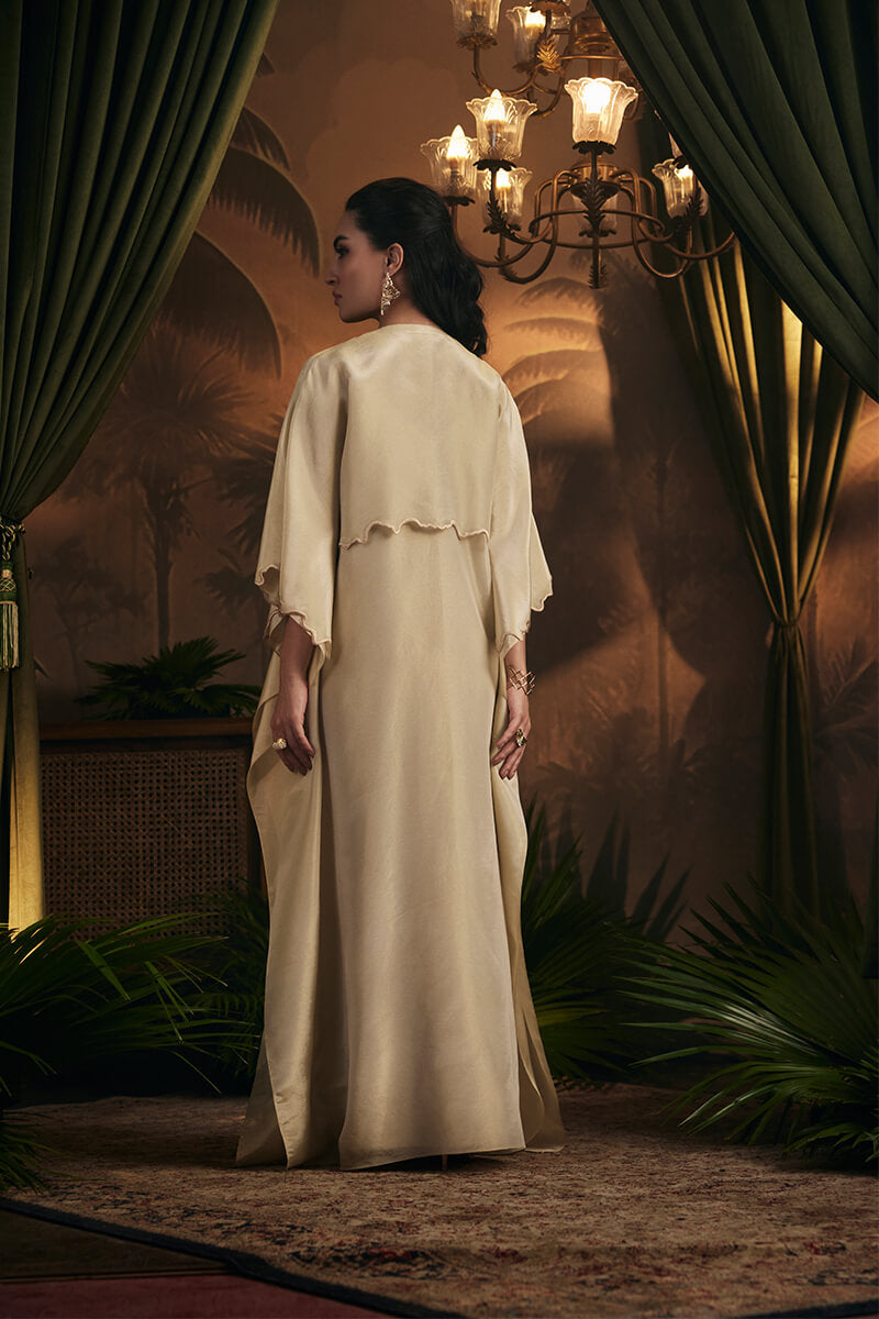 Embroidered Neck with Tassel Detail and Double Layer Kaftan with Slip