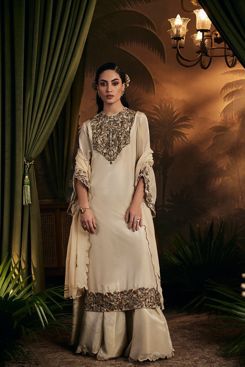 Embroidered Kurta Paired with Sharara and Embroidered Dupatta