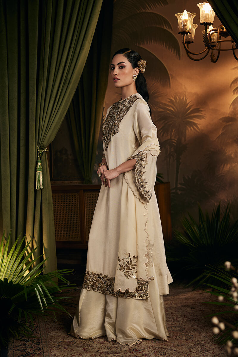 Embroidered Kurta Paired with Sharara and Embroidered Dupatta