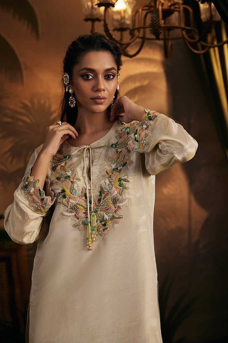 Tunic with Embroidered Tassels Paired with Salwar and Dupatta