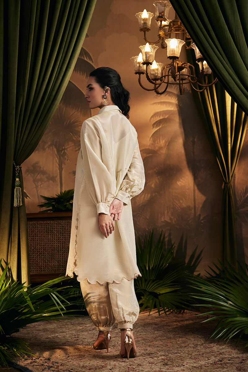Antique Gold Embroidered Tunic Paired with Afghani Pants
