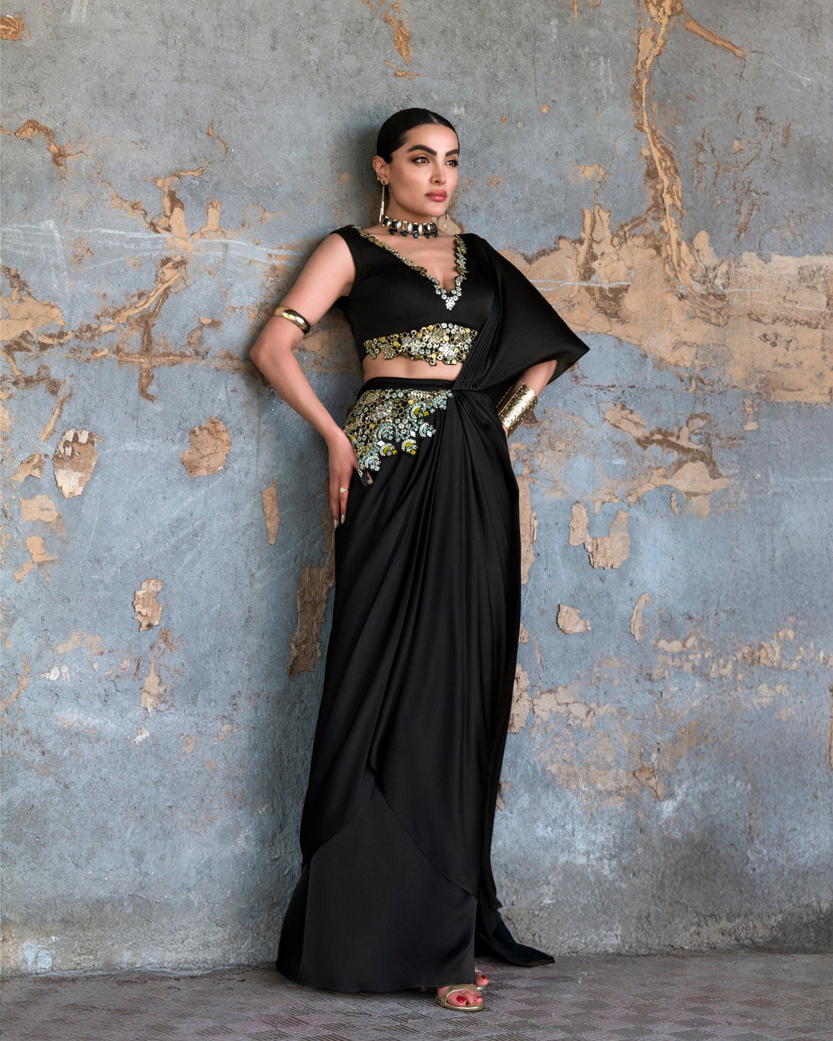 GARNET GLOW DRAPE SAREE SET
