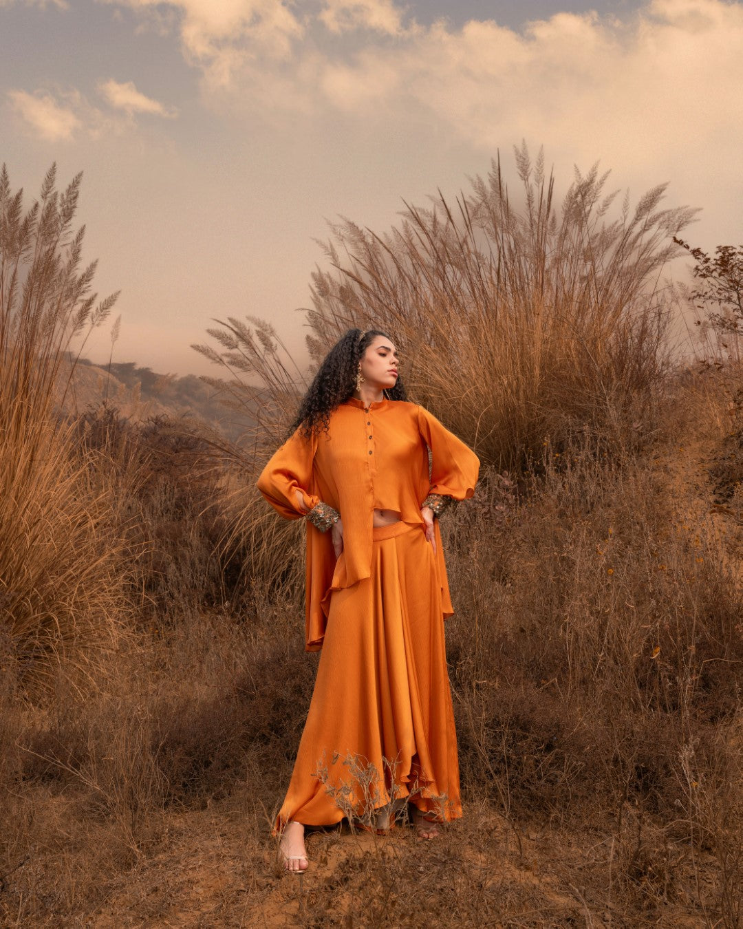 Burnt Orange Asymmetric Skirt Set