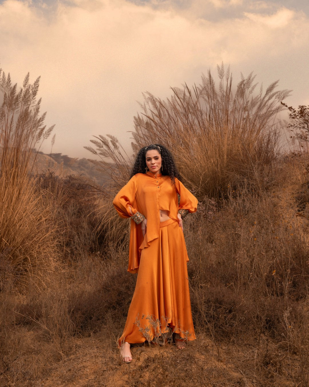 Burnt Orange Asymmetric Skirt Set