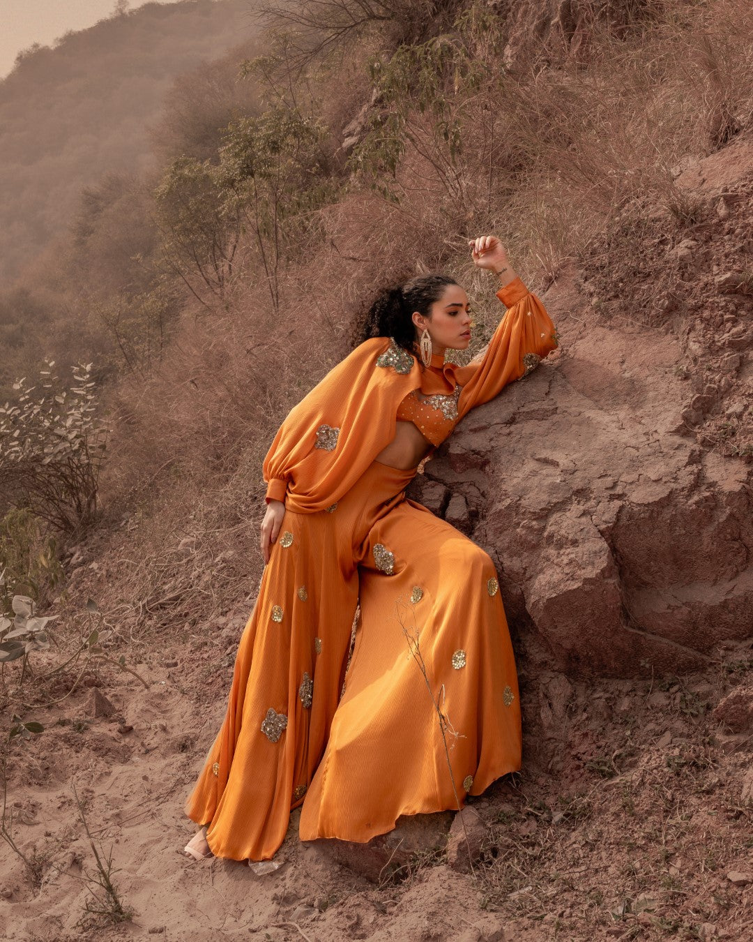 Burnt Orange Embroidered Jumpsuit