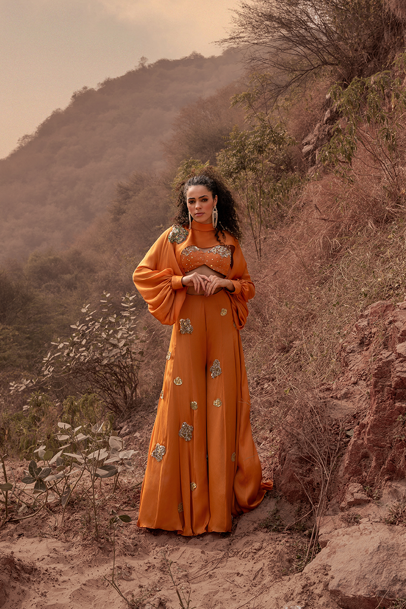 Burnt Orange Embroidered Jumpsuit