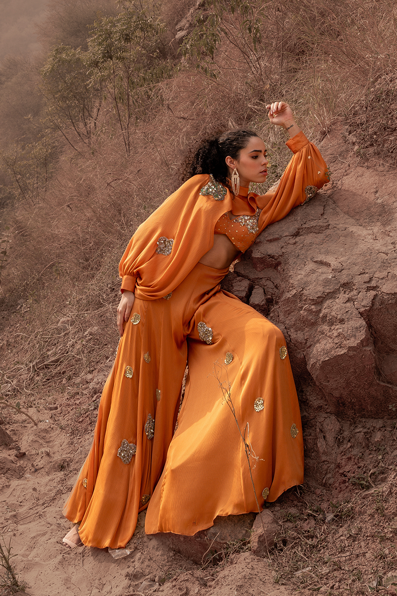 Burnt Orange Embroidered Jumpsuit