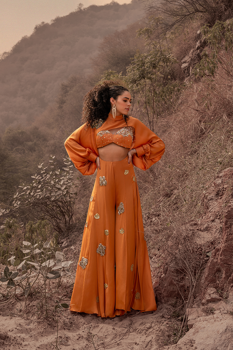 Burnt Orange Embroidered Jumpsuit