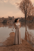 Beige Sleeveless Flared Jumpsuit