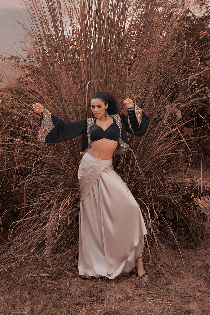 Beige Drape Skirt Set