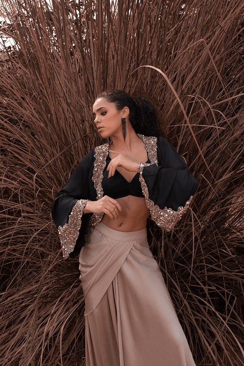 Beige Drape Skirt Set