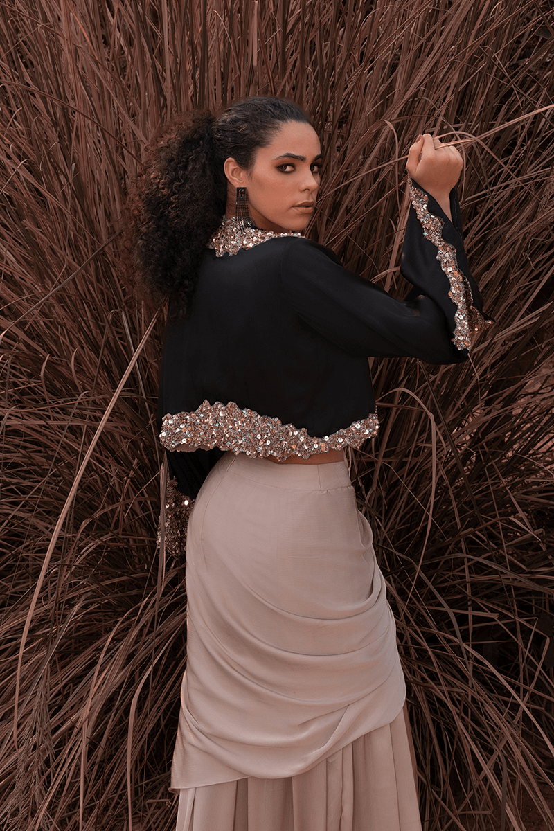 Beige Drape Skirt Set