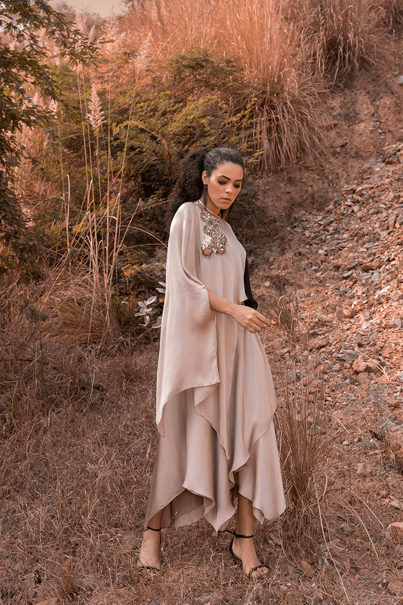 Beige Asymmetric Skirt Set