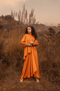 Orange Asymmetric Skirt Set