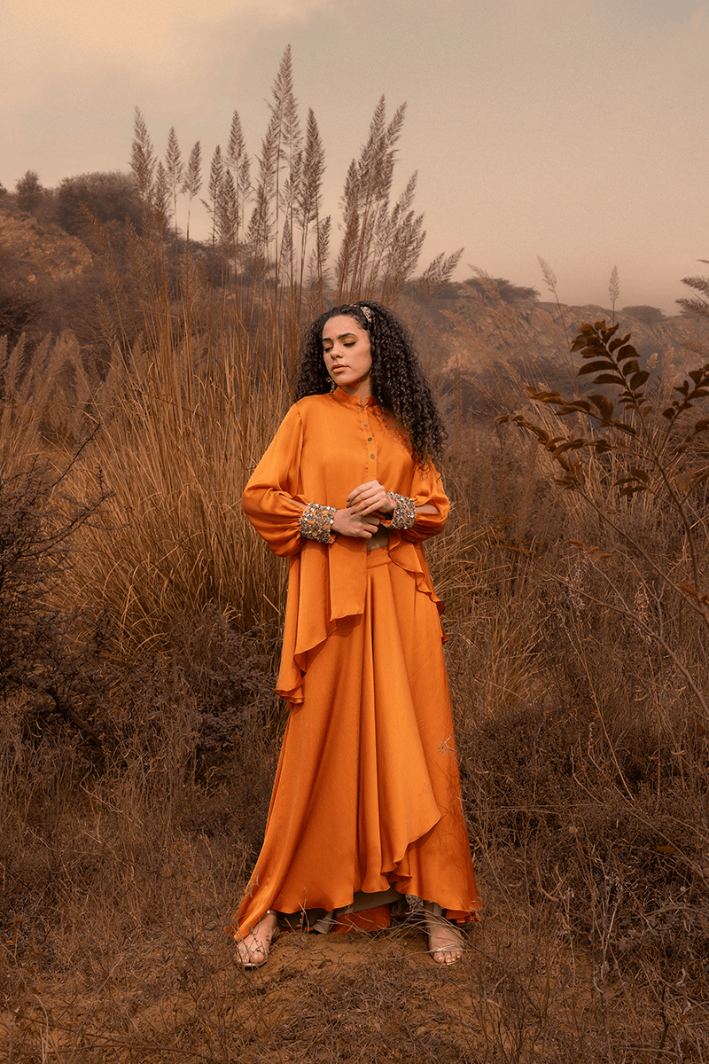 Orange Asymmetric Skirt Set