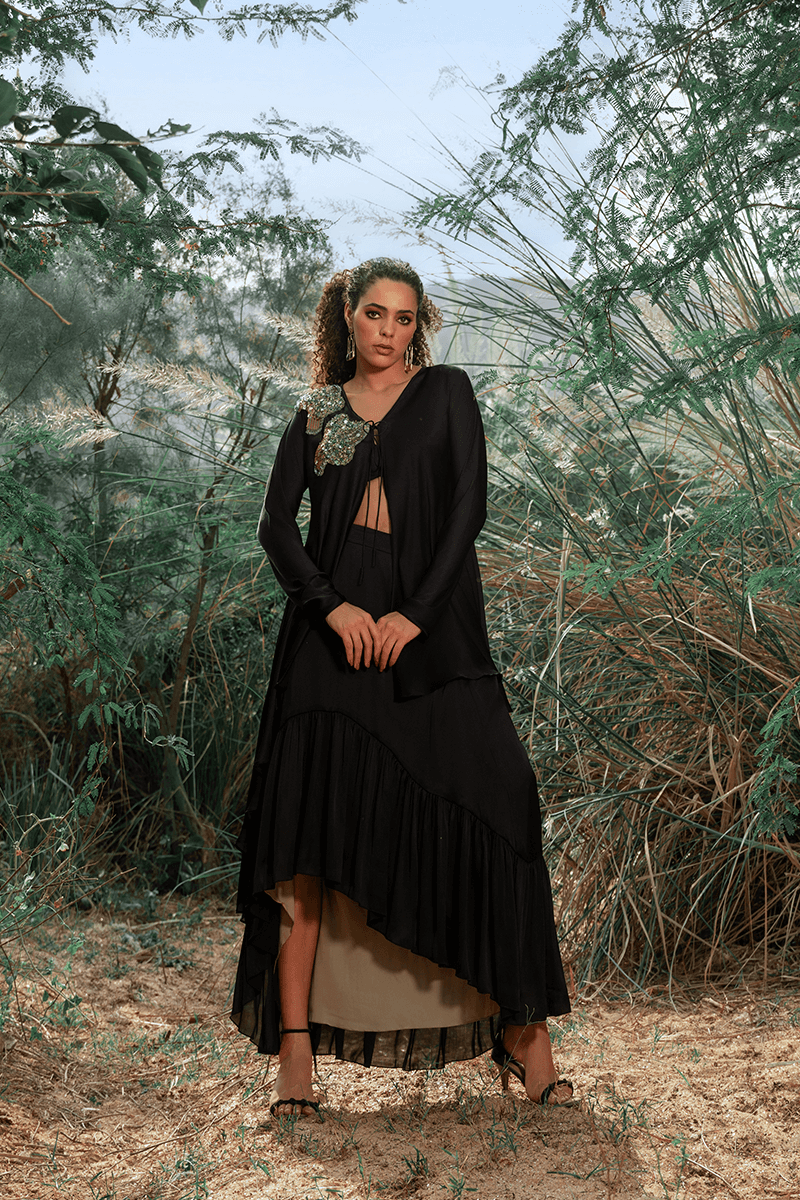 Black Frilled Skirt Set