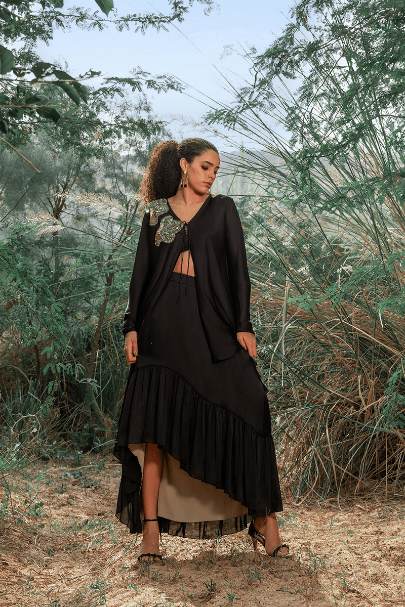 Black Frilled Skirt Set