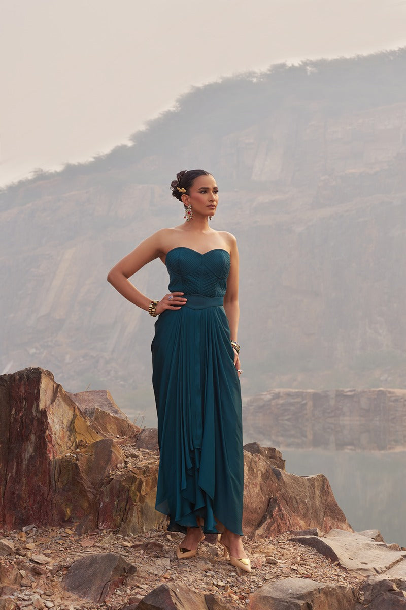 SERENE TEAL DRAPE SKIRT SET