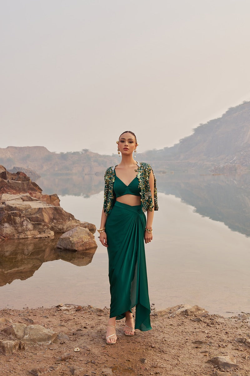 GREEN DREAM DRAPE SKIRT SET