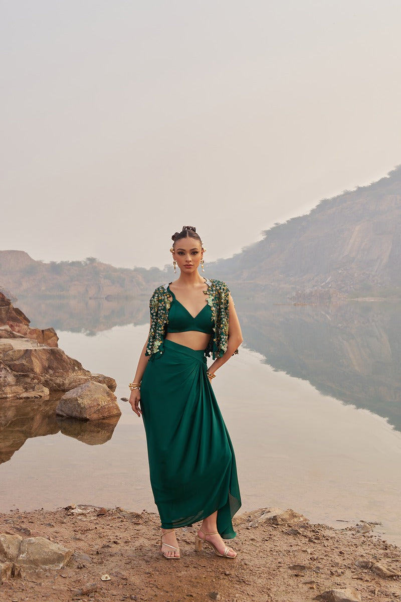 GREEN DREAM DRAPE SKIRT SET