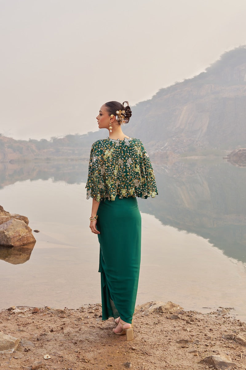 GREEN DREAM DRAPE SKIRT SET