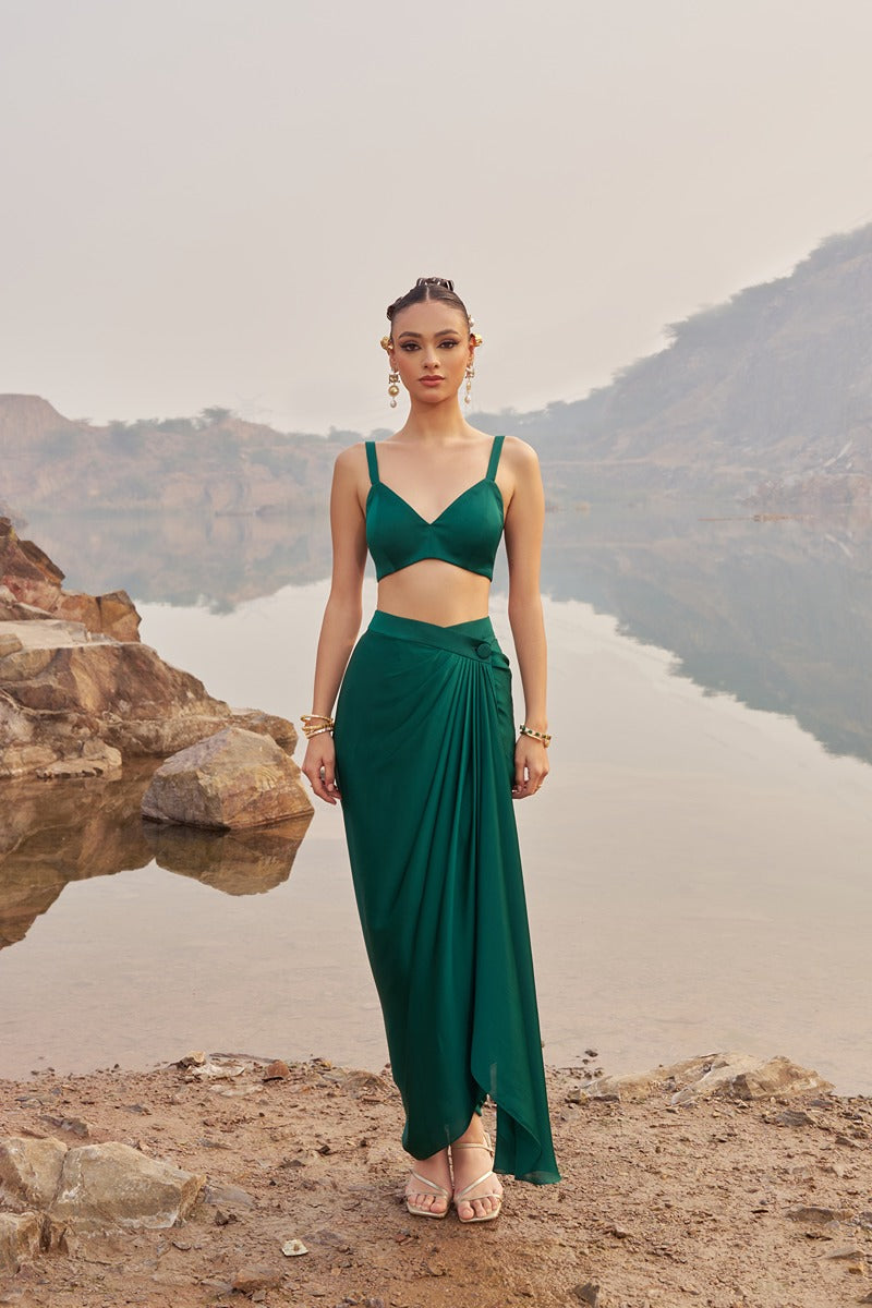 GREEN DREAM DRAPE SKIRT SET