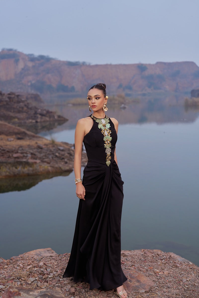 BLACK MAJESTY DRAPE SKIRT SET