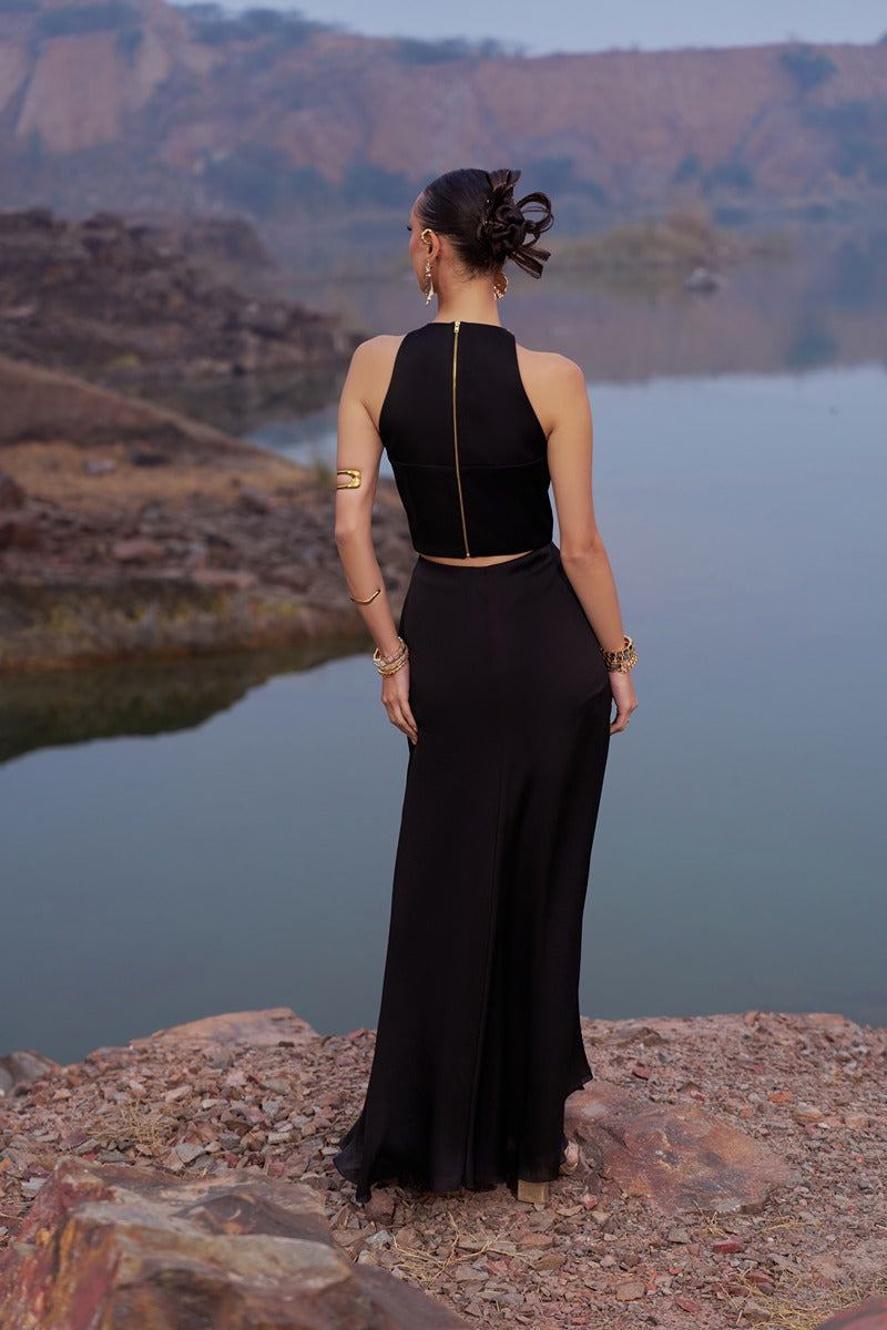 BLACK MAJESTY DRAPE SKIRT SET