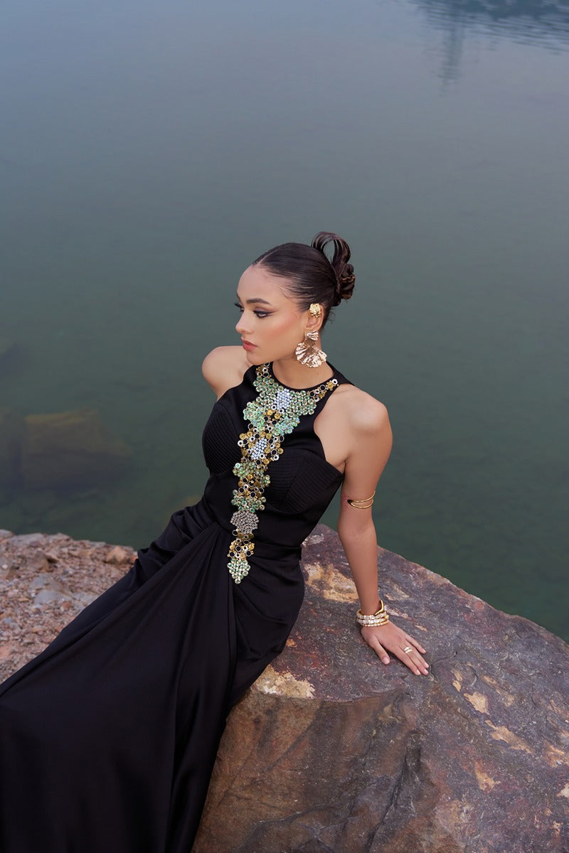 BLACK MAJESTY DRAPE SKIRT SET