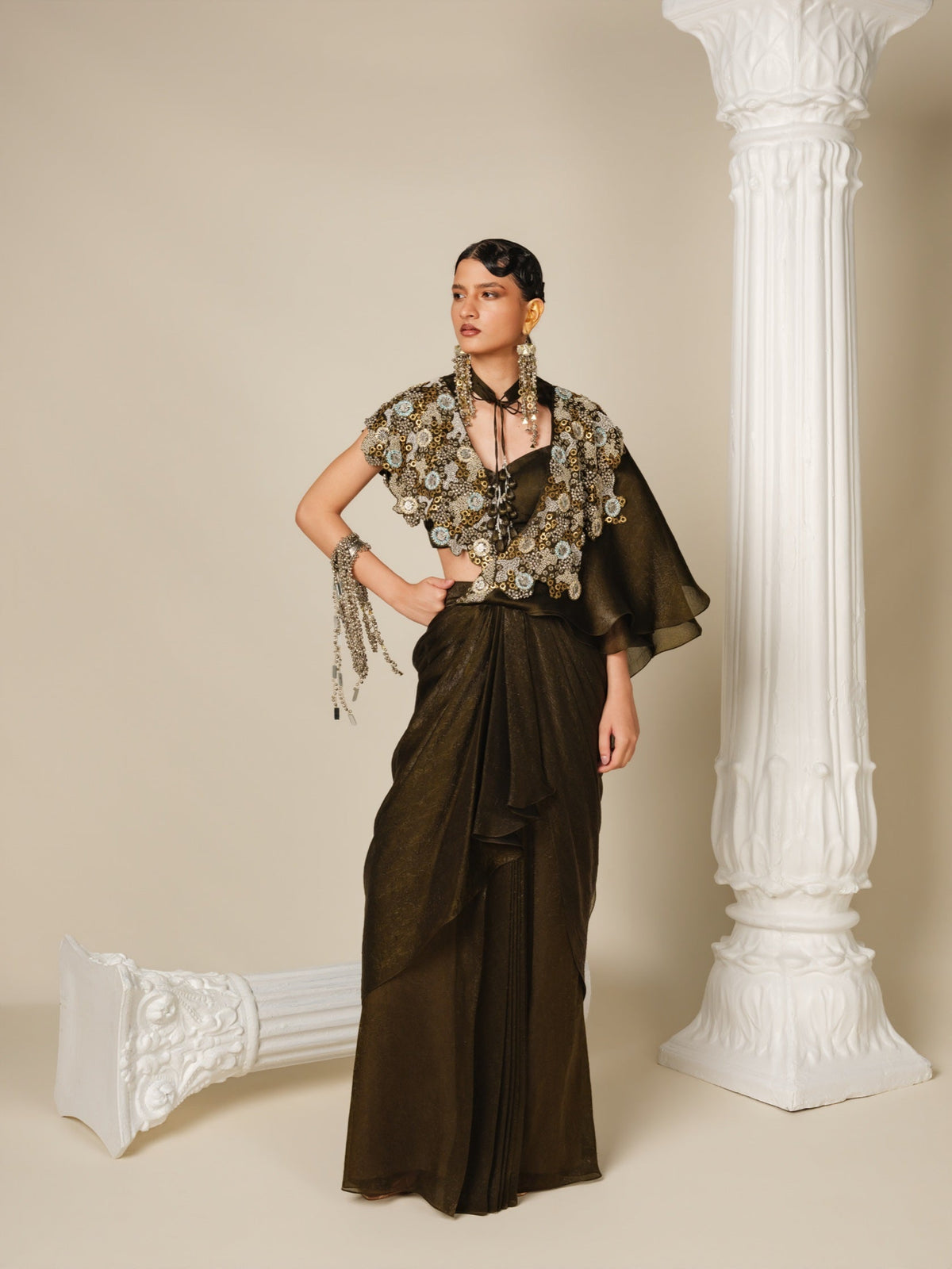 Matter Of Shadow Drape Saree Set
