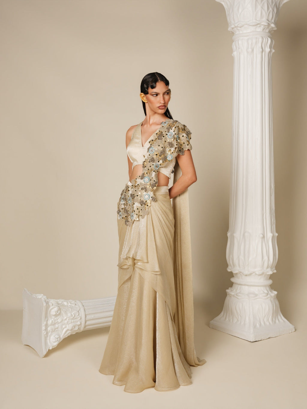 Sculpted Light Drape Saree Set