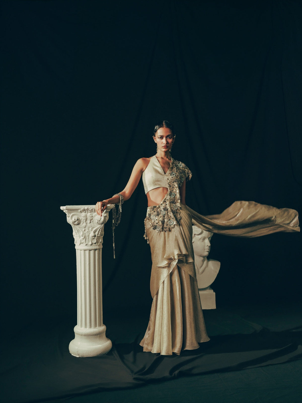 Sculpted Light Drape Saree Set