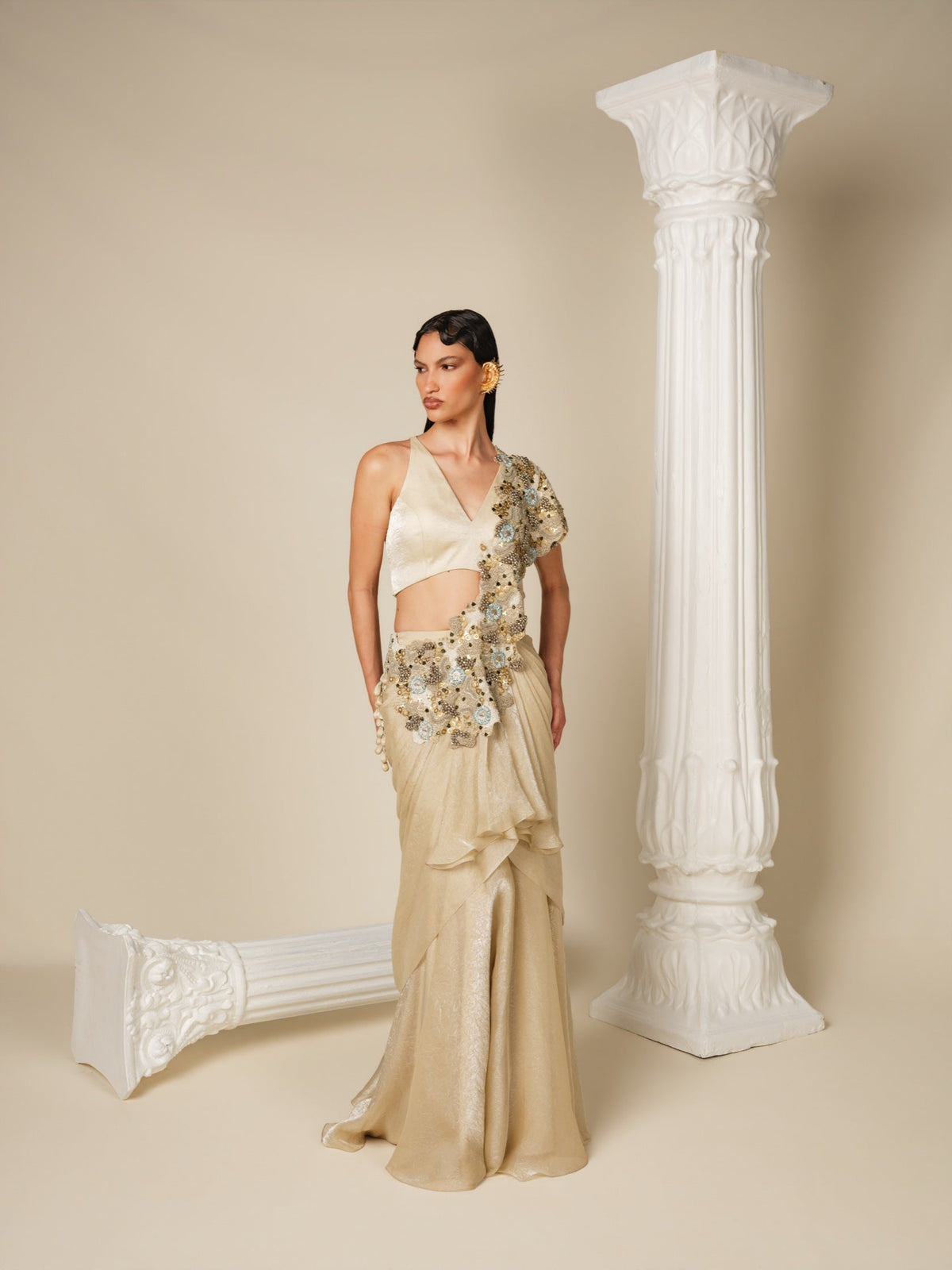 Sculpted Light Drape Saree Set