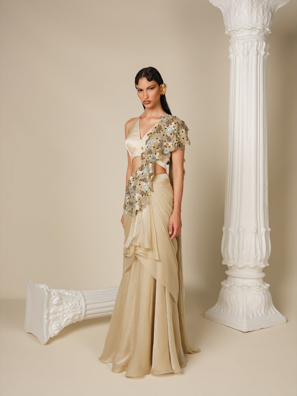Sculpted Light Drape Saree Set