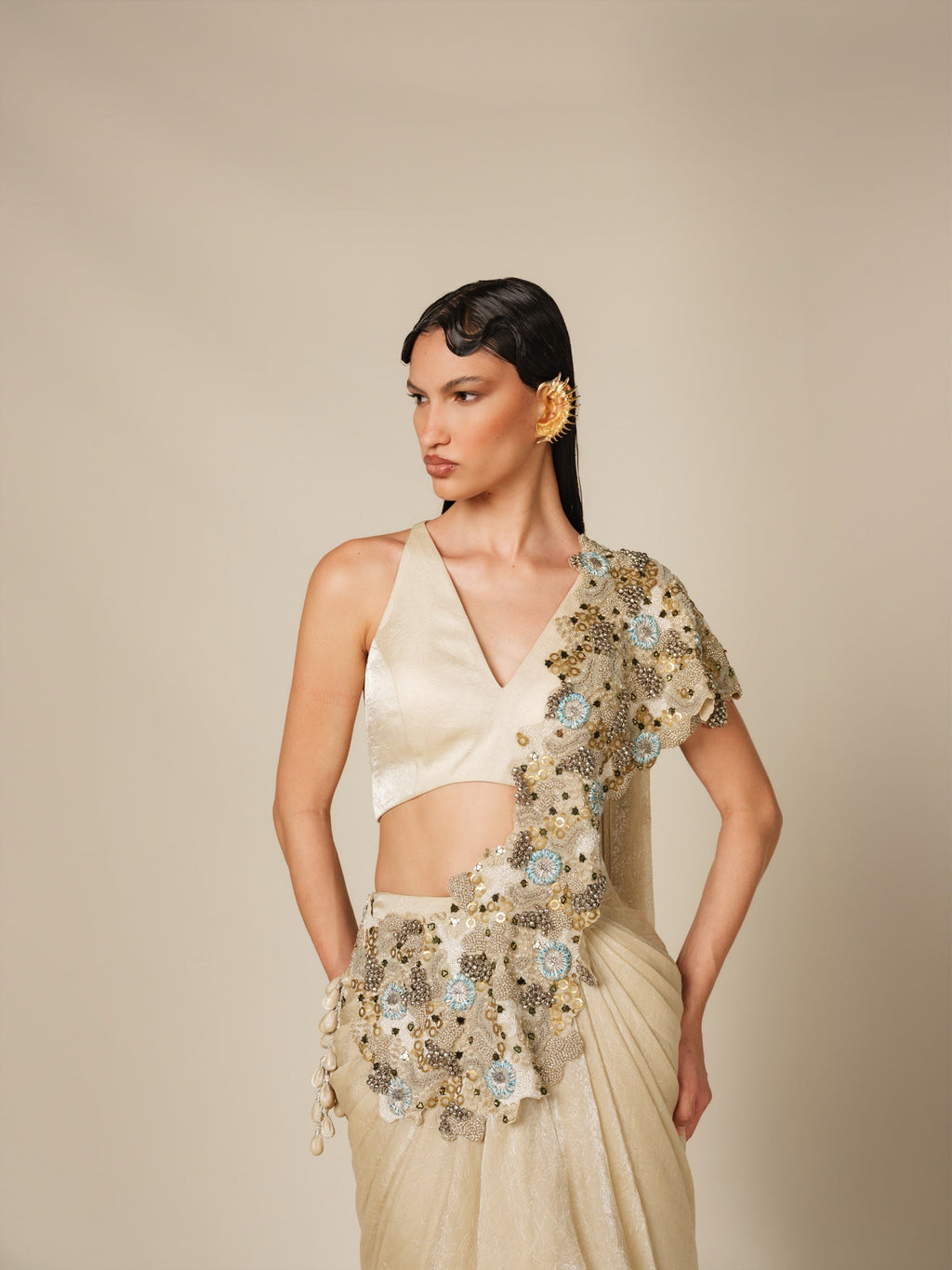 Sculpted Light Drape Saree Set