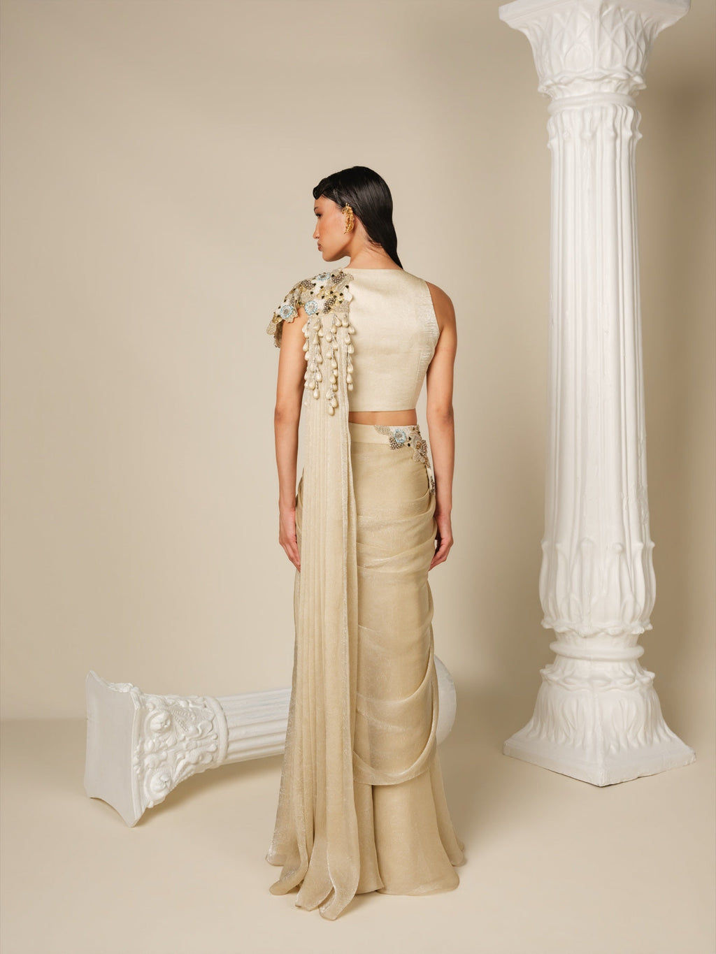Sculpted Light Drape Saree Set