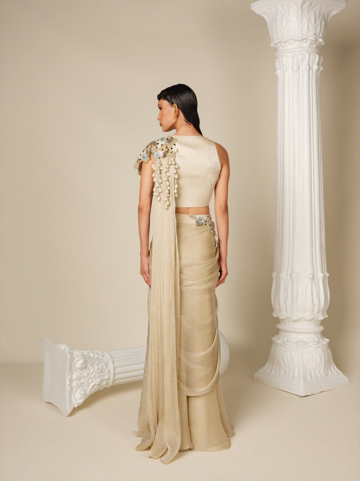 Sculpted Light Drape Saree Set