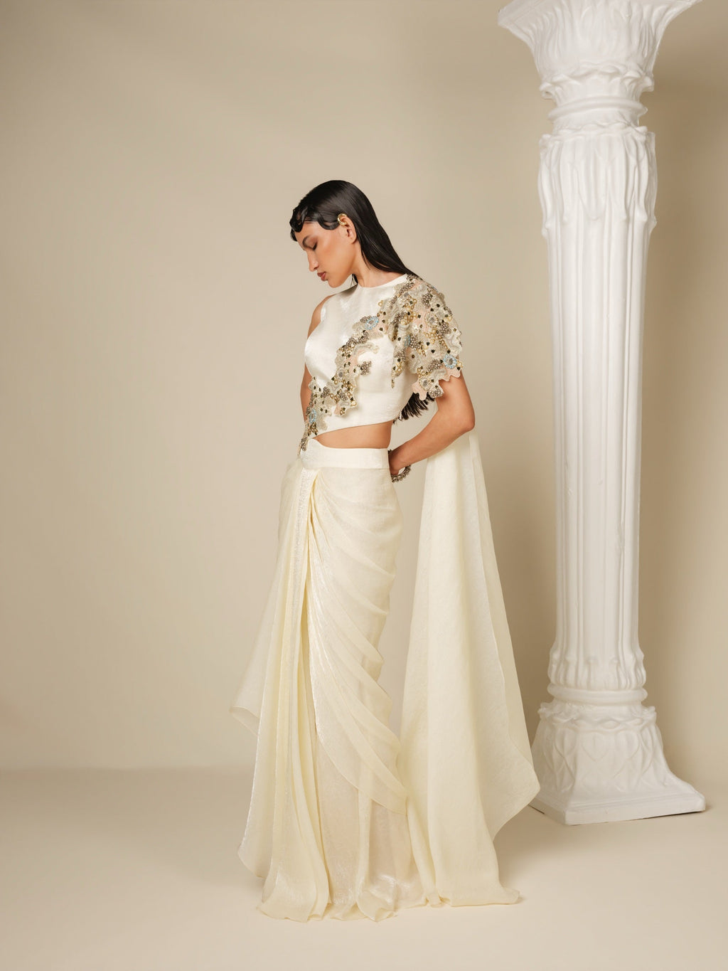 Almost Silence Drape Saree Set