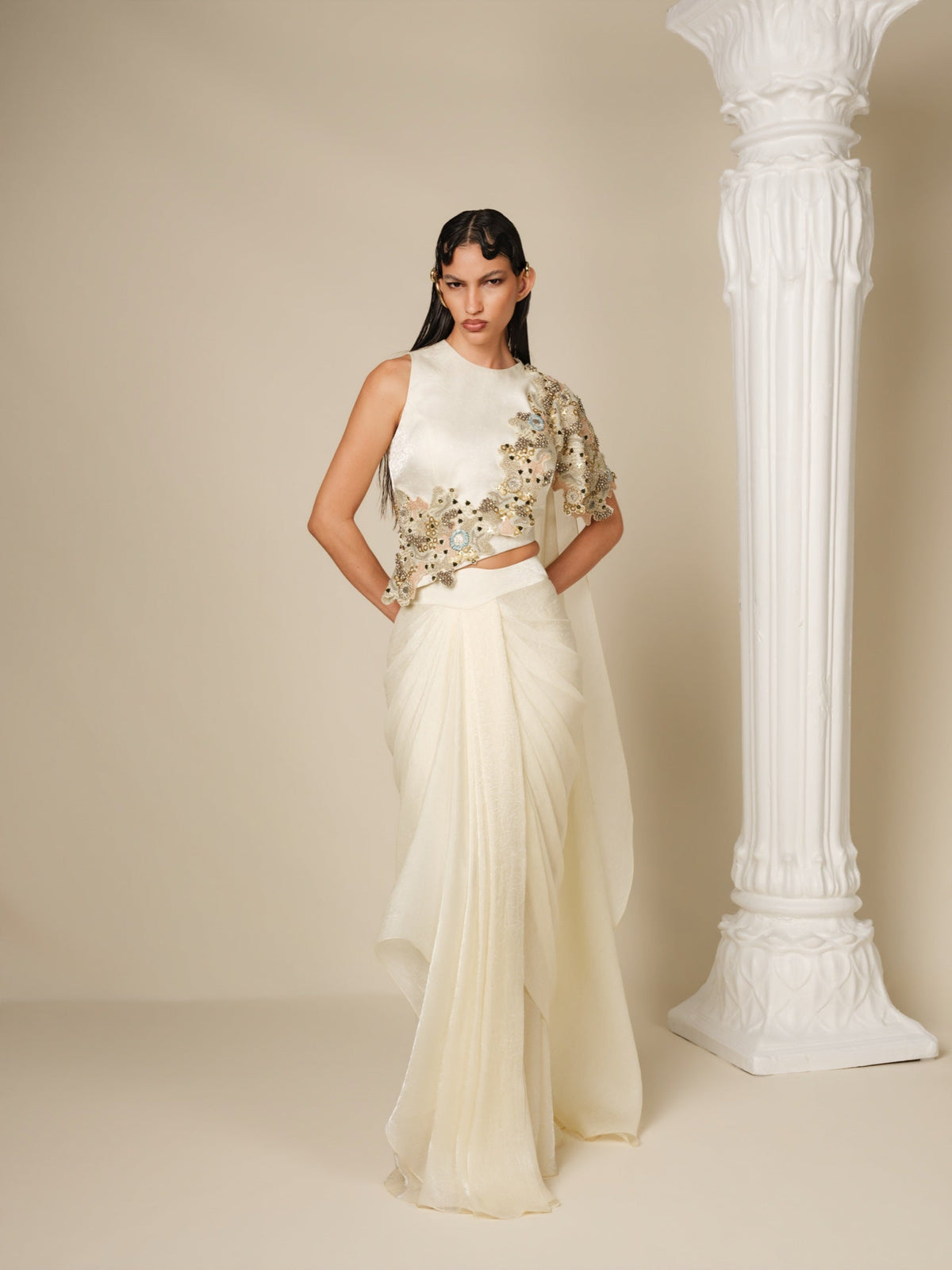 Almost Silence Drape Saree Set